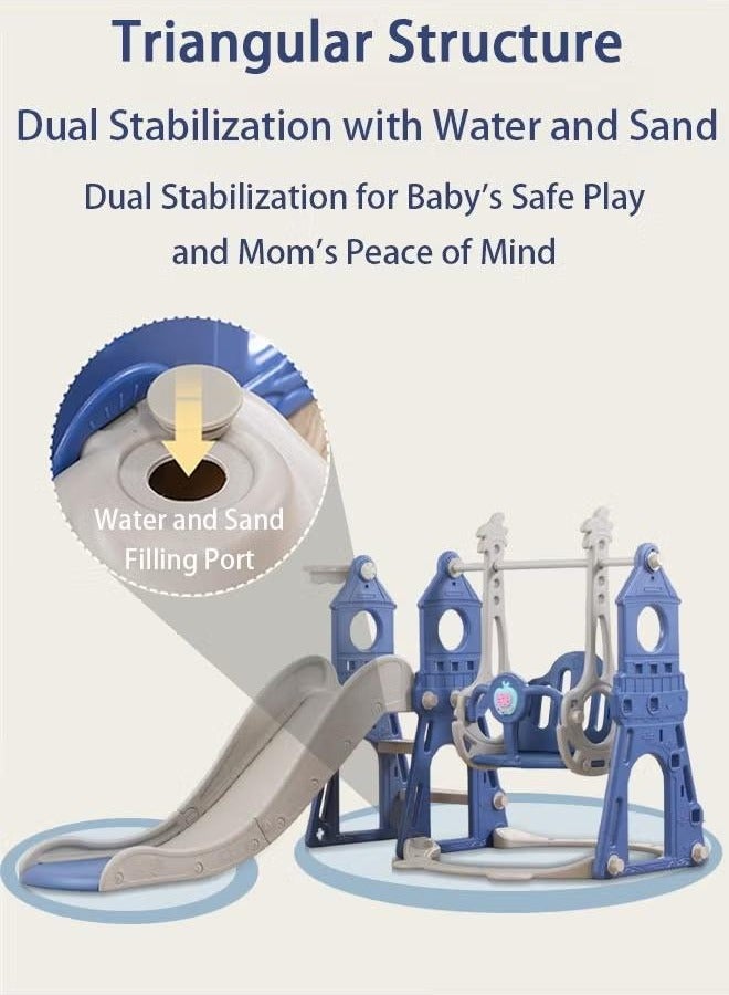 XiuWoo 4 in 1 Toddler Slide and Swing Set, Baby Slide with Basketball Hoop, Indoor Outdoor Slide Toddler Playset Toddler Playground, Blue - Image 3