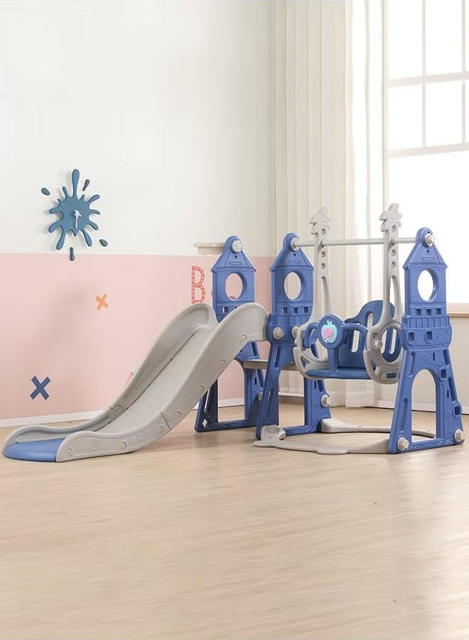 XiuWoo 4 in 1 Toddler Slide and Swing Set, Baby Slide with Basketball Hoop, Indoor Outdoor Slide Toddler Playset Toddler Playground, Blue - Image 1