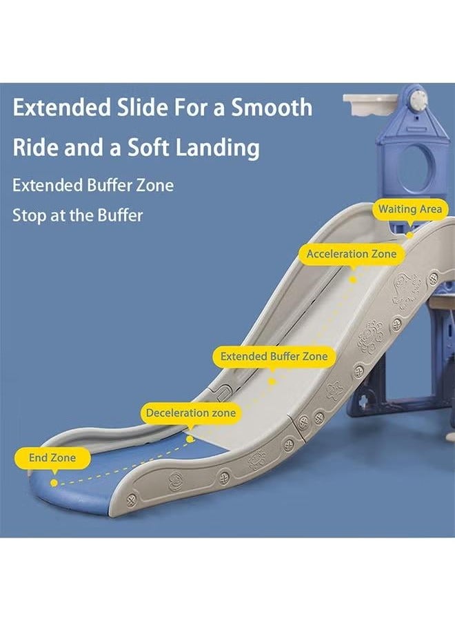 XiuWoo 4 in 1 Toddler Slide and Swing Set, Baby Slide with Basketball Hoop, Indoor Outdoor Slide Toddler Playset Toddler Playground, Blue - Image 5