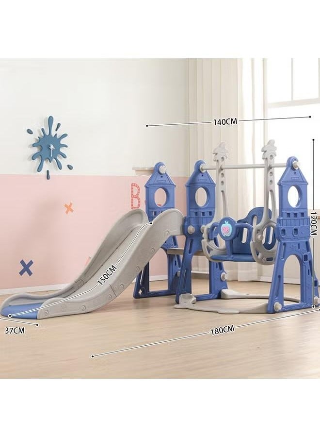 XiuWoo 4 in 1 Toddler Slide and Swing Set, Baby Slide with Basketball Hoop, Indoor Outdoor Slide Toddler Playset Toddler Playground, Blue - Image 2