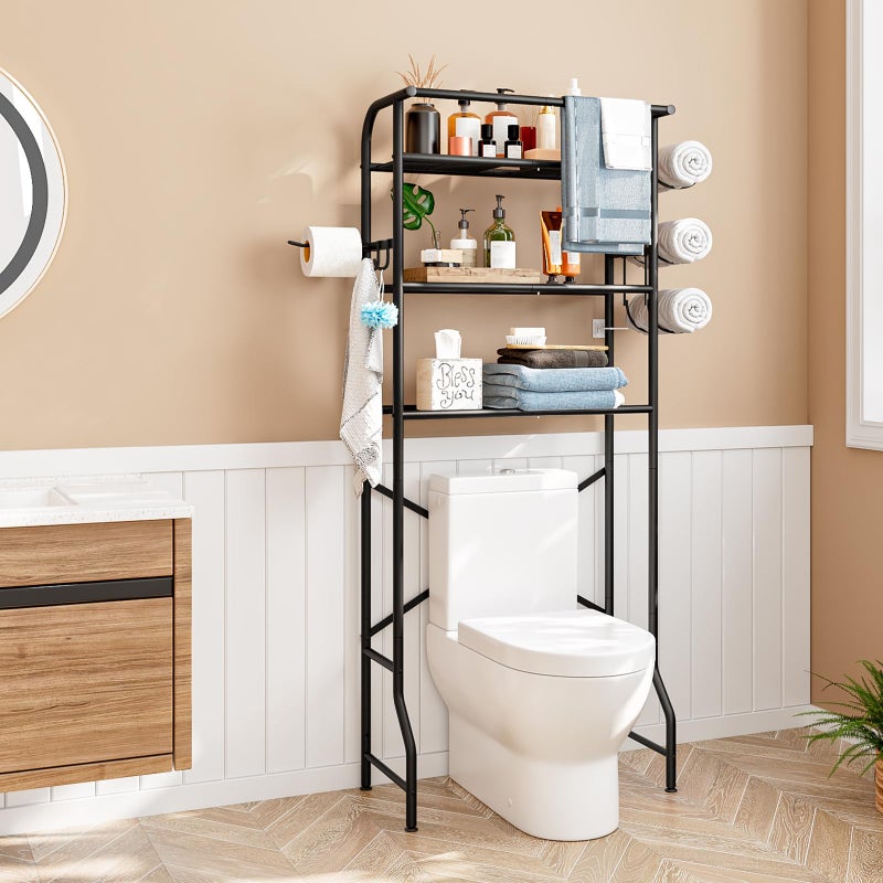 Dazioter Over The Toilet Storage Metal 3 Tier Bathroom Organizer Shelf with Paper Holder Easy to Assemble & Space Saving (Black) - Image 2