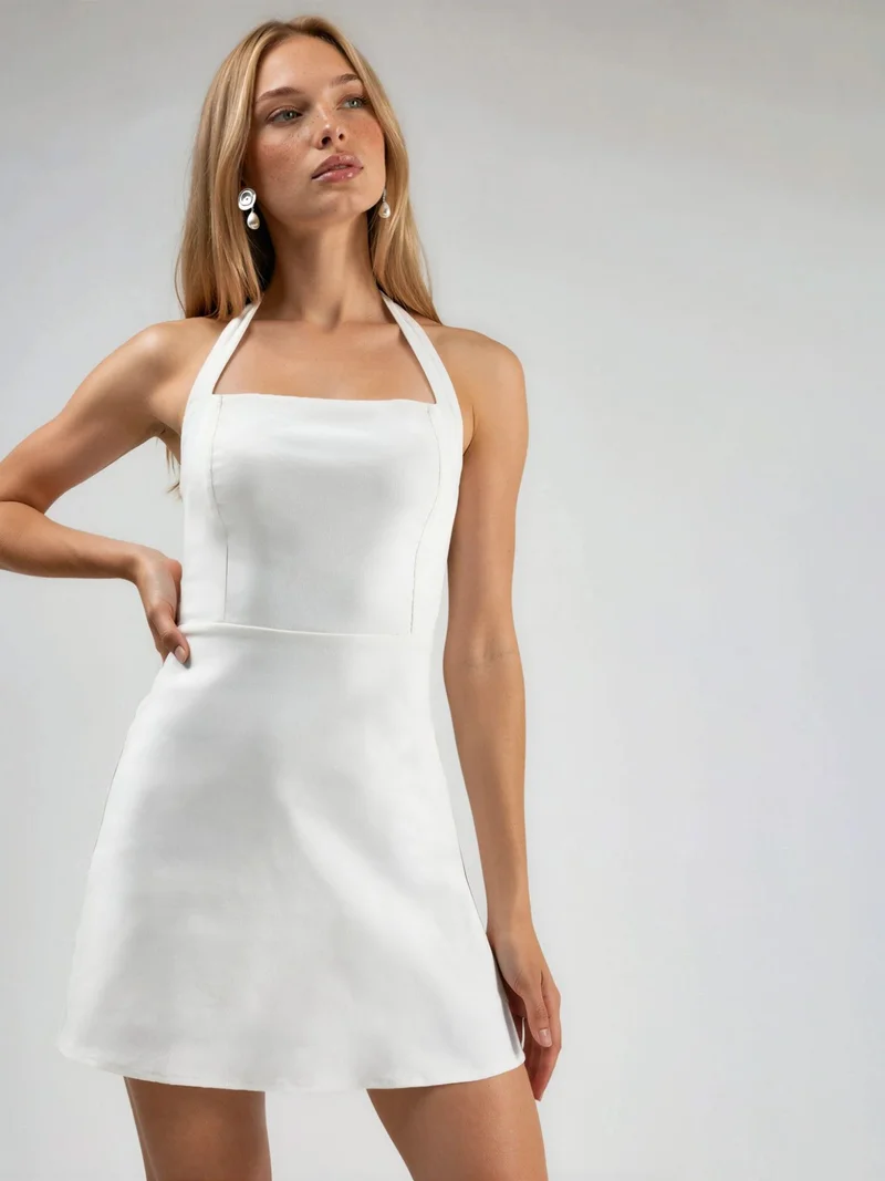 Hiccup Dusty White Halter Collar Mini Dress for Women | Best Price UAE