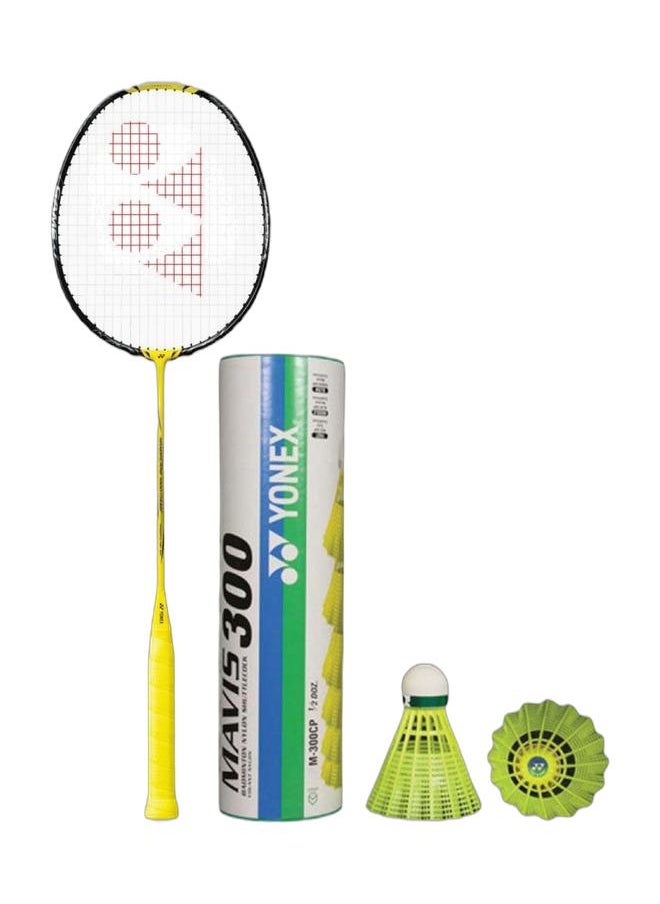 Yonex Nanoflare 1000 Game Lightning Yellow-4U5 + Mavis 300 Green Cap Slow Badminton Shuttlecock 6 Pack, Yellow Pack  - Image 1