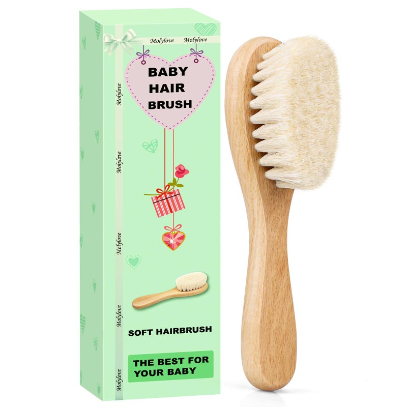 Molylove Baby Hair Brush Wooden Goat Bristles Hair Brush for Newborns Toddlers Ideal for Cradle Cap Perfect Baby Registry Gift Hypoallergenic 1 Count