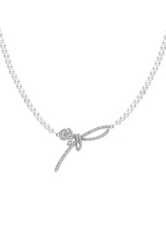 HEFANG HEFANG Designer Rose Ribbon Pearl Choker - Luxury Adjustable Necklace with Baroque-inspired Elegance  - Image 3