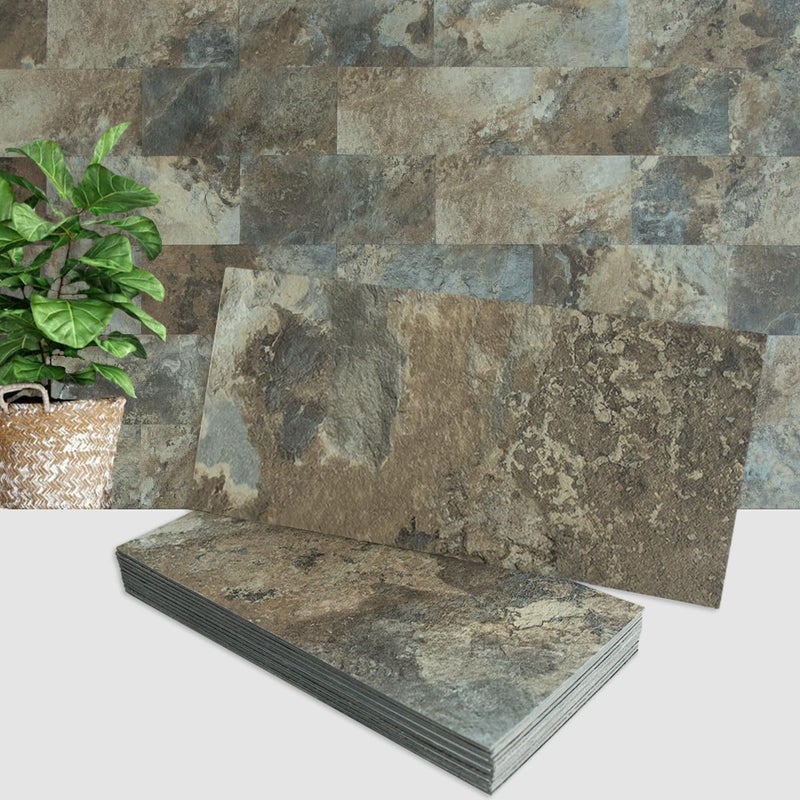 AULIGET 20-Piece Beige & Brown Slate Peel and Stick Backsplash Wall Tiles, 6" x 12" PVC Faux Stone Stick on Tiles Backsplash Kitchen - Image 1
