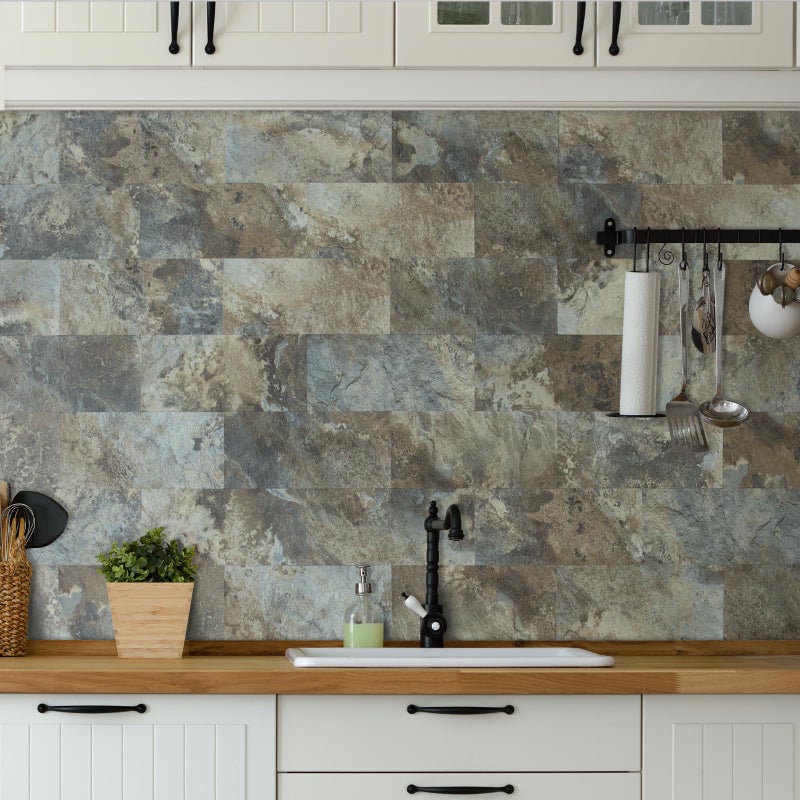 AULIGET 20-Piece Beige & Brown Slate Peel and Stick Backsplash Wall Tiles, 6" x 12" PVC Faux Stone Stick on Tiles Backsplash Kitchen - Image 3