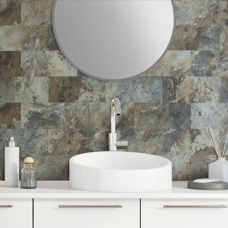 AULIGET 20-Piece Beige & Brown Slate Peel and Stick Backsplash Wall Tiles, 6" x 12" PVC Faux Stone Stick on Tiles Backsplash Kitchen - Image 5