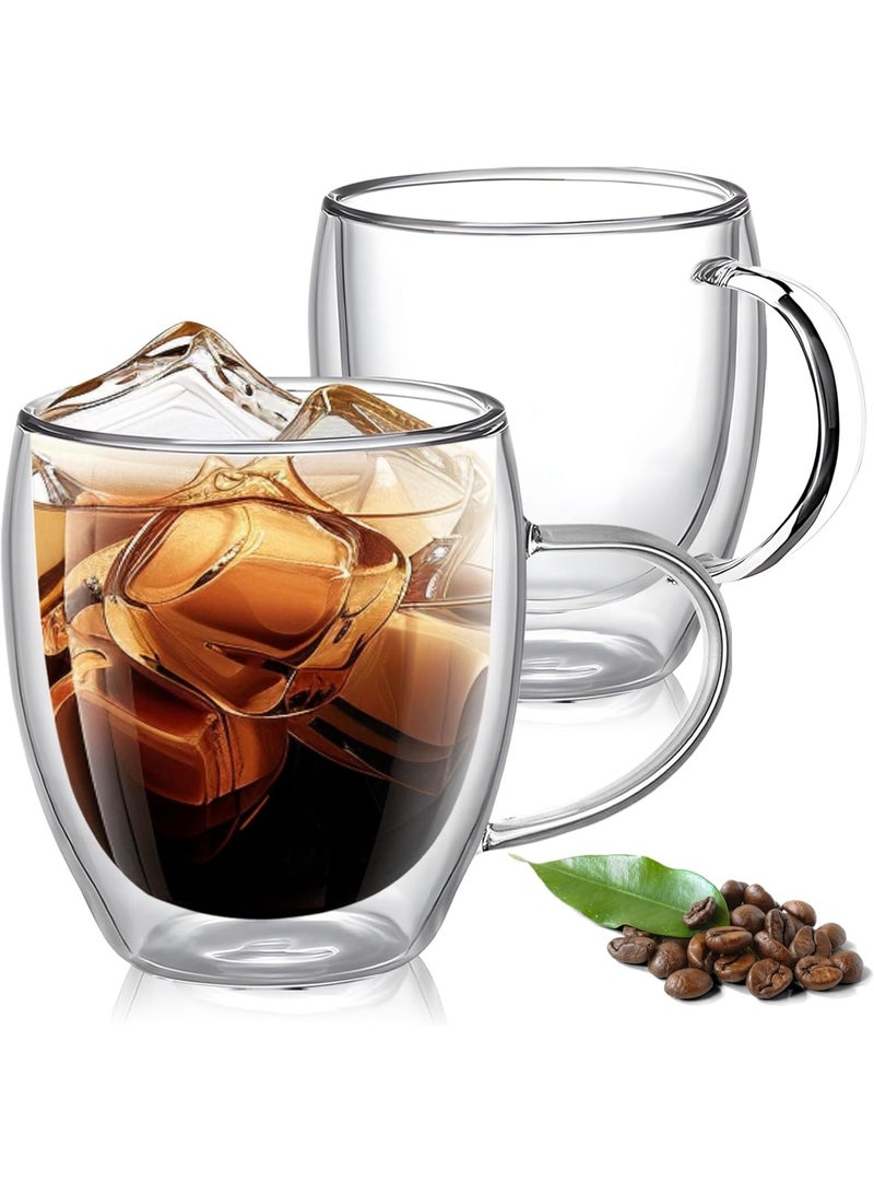 Set of 2 Double Wall Espresso Cups with Handle, 3 Oz (90 ml) Clear Glass Espresso Mugs, Insulated Double Walled Demitasse Cups, Small Borosilicate Coffee Cups for Espresso Machine, Latte, Cappuccino, Microwave Safe