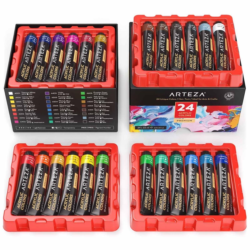 ARTEZA طقم ألوان أكريليك ARTEZA 1.74 أونصة / 22 مل بألوان متنوعة من 24 لون - Image 1