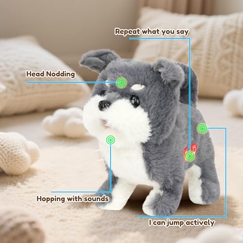 Easfan Electric Walking Plush Dog Toy Interactive Talking Musical Plush Toy Grey Puppy Birthday Gifts for Kids Toddlers7 - Image 5