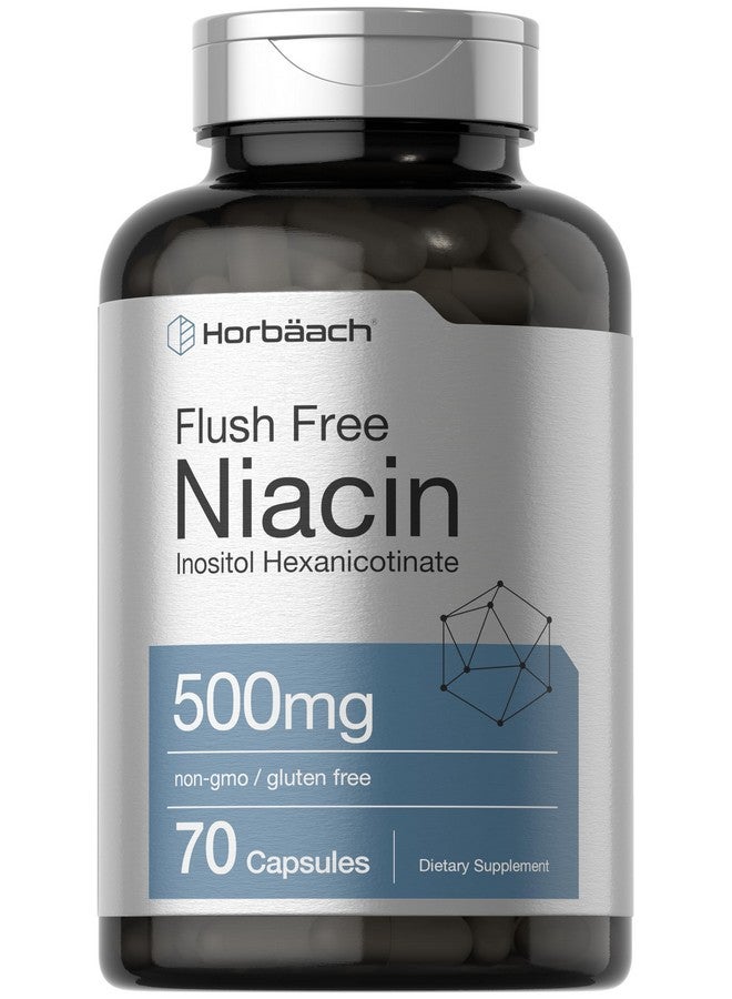 Horbäach Horbaach Niacin 500mg | 70 Capsules | Flush Free Supplement | as Inositol Hexanicotinate | Non-GMO and Gluten Free - Image 1