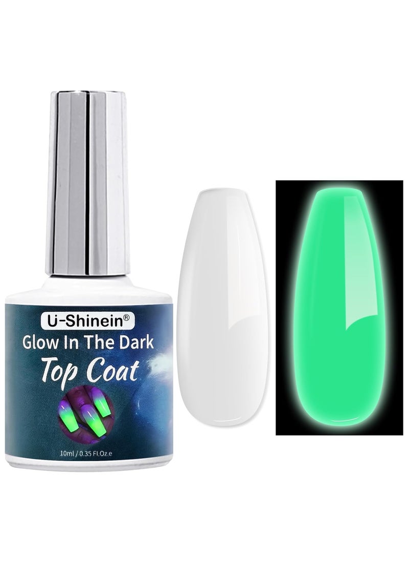 U-Shinein Glow In The Dark Gel, Glow Nail Gel Top Coat, Long-lasting Luminous Nail Gel Top Coat for Nail Art, Transparent Top Coat, UV LED Needed Perfect with Any Colors Salon Pro DIY Home 