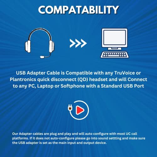 TruVoice USB to QD Adapter Cable Compatible with any Plantronics, Poly or TruVoice Headset with a Quick Disconnect (QD) - Includes in-Line Volume Control and Mute Functionality - Image 4