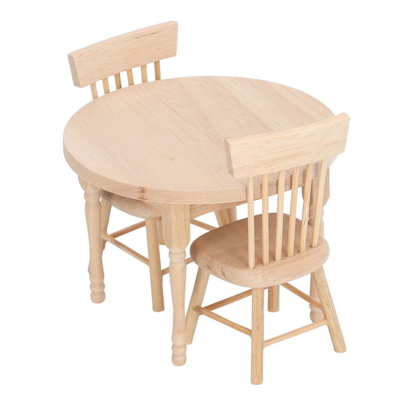 مجموعة طعام منزل البالغات بمقياس 1:12، تصميم عصري، أثاث منزلي مصغّر لمنزل البالغات (مائدة دائرية وكراسي) - Image 3