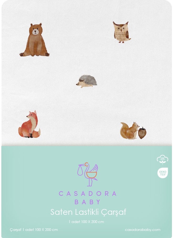 Casadora Baby Forest Amigos 100% Cotton Satin Elastic Baby/Child Sheet - 100 x 200 cm  - Image 1