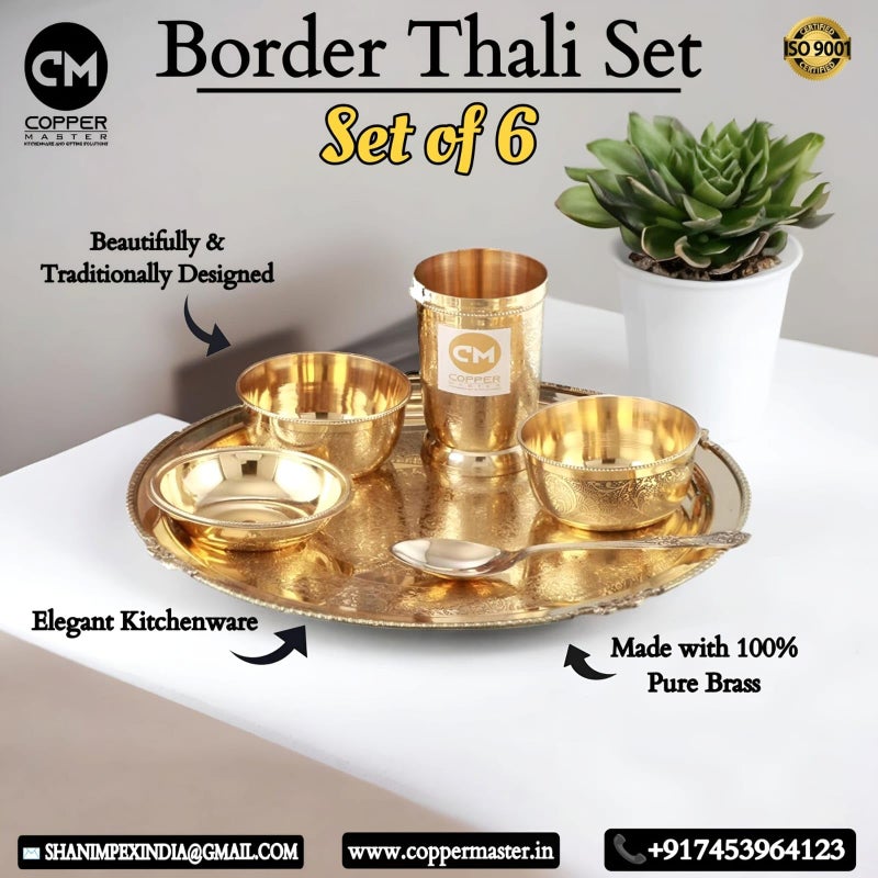 Copper-Master Luxury Pure & Heavy Brass Thali Set (Brass Dinner Set) Set of 6 Best Gift Concept Spiritual Gift Item Concept Hotelware Dinnerware - Image 2