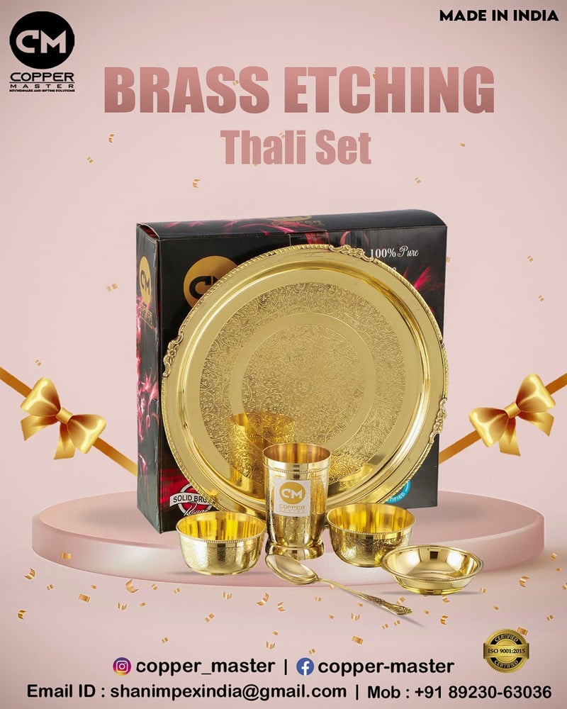 Copper-Master Luxury Pure & Heavy Brass Thali Set (Brass Dinner Set) Set of 6 Best Gift Concept Spiritual Gift Item Concept Hotelware Dinnerware - Image 4