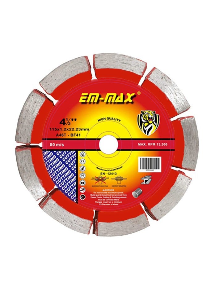 EM Em-max Diamond Cutting 4.5 inch Disc with Galvanized Blade for Cutting and Grinding Granite, Marble, Tile, Natural Stones  - Image 1