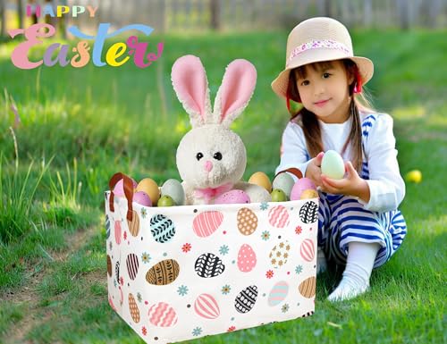 BOOHIT Rectangle Empty Easter Baskets Boy Large Toy Storage Bin Girls collapsible Hamper Waterproof Canvas Box Kid Gifts Spring Decor( Flower Egg ) - Image 5