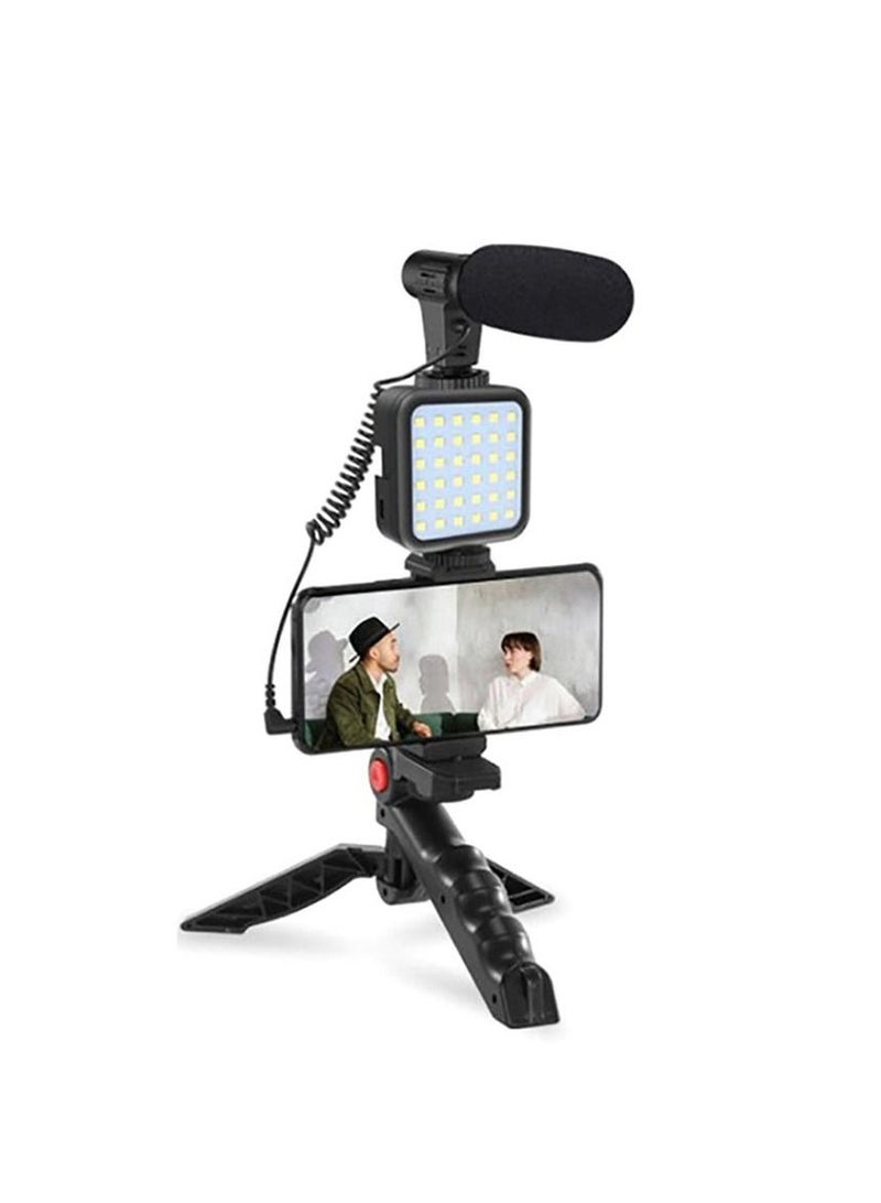 Vlogging Live Streaming Kit With Microphone Tripod Black  - Image 1
