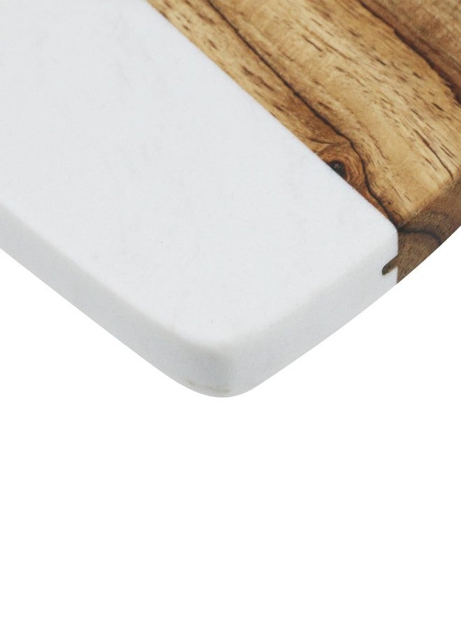 Nicerity Cutting Board with Marble and Natural Wood White Marble and Wood Charcuterie Board Cheese Board With Handle Serving （Type-3） - Image 2