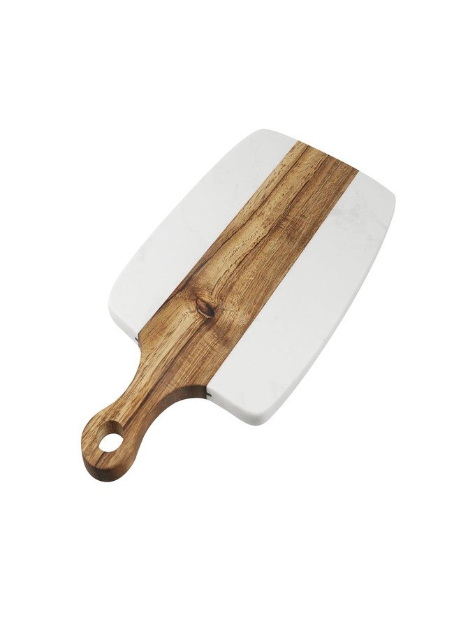 Nicerity Cutting Board with Marble and Natural Wood White Marble and Wood Charcuterie Board Cheese Board With Handle Serving （Type-3） - Image 1