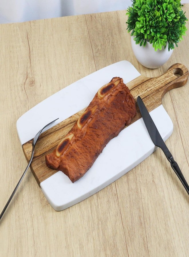 Nicerity Cutting Board with Marble and Natural Wood White Marble and Wood Charcuterie Board Cheese Board With Handle Serving （Type-3） - Image 3