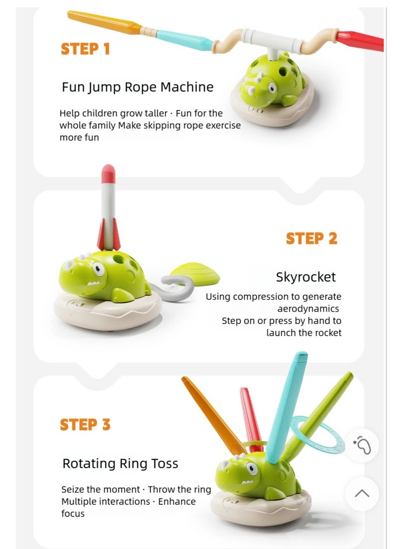I LOVE KIDS 3-in-1 Dinosaur Sports Machine for Kids,Musical Jump,Ring Toss And Sky Rocket,Kid's Sensory Training Toys,Fun Interactive Indoor And Outdoor Toy for Ages 3+ - Image 5