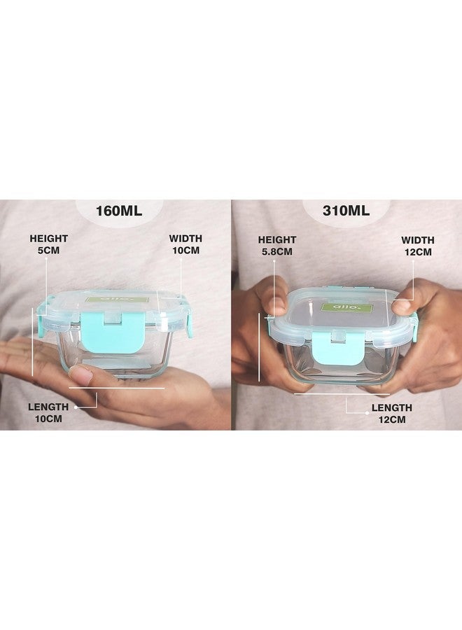 Allo Food Safe Glass Lunch Box with Breakfree Detachable Lock, Microwave Safe Lunch Box Borosilicate Glass Tiffin for Office with Space Blue Tiffin Bag, Set of 3, 160ml x 1, 310ml x 2 - Image 4