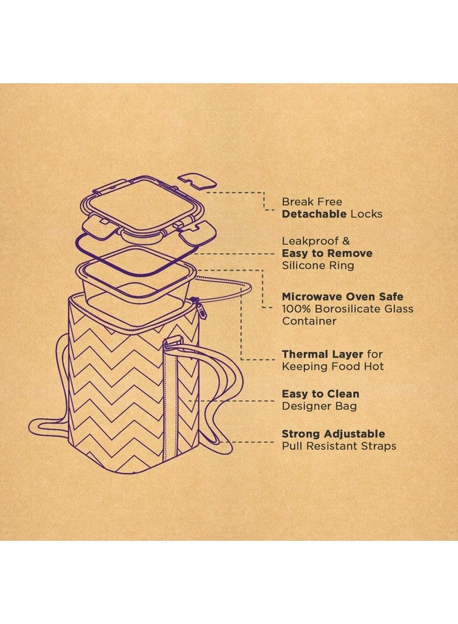 Allo Food Safe Glass Lunch Box with Breakfree Detachable Lock, Microwave Safe Lunch Box Borosilicate Glass Tiffin for Office with Space Blue Tiffin Bag, Set of 3, 160ml x 1, 310ml x 2 - Image 5