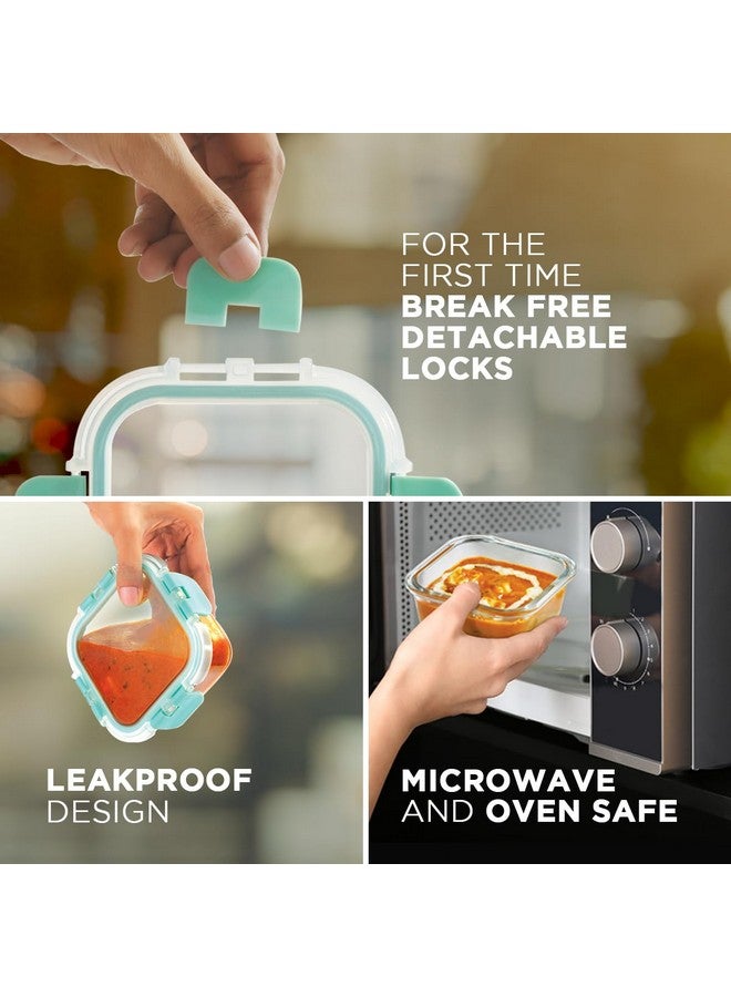 Allo Food Safe Glass Lunch Box with Breakfree Detachable Lock, Microwave Safe Lunch Box Borosilicate Glass Tiffin for Office with Space Blue Tiffin Bag, Set of 3, 160ml x 1, 310ml x 2 - Image 2