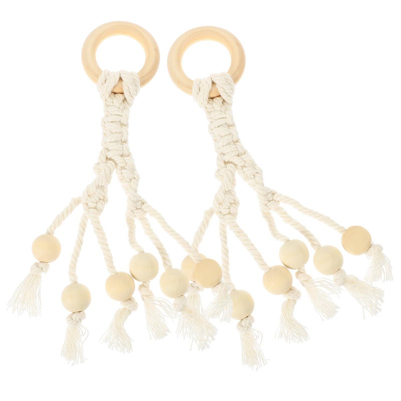 Cream White Bohemian Cotton Rope Banana Hanger Set with Wooden Beads - Image 2