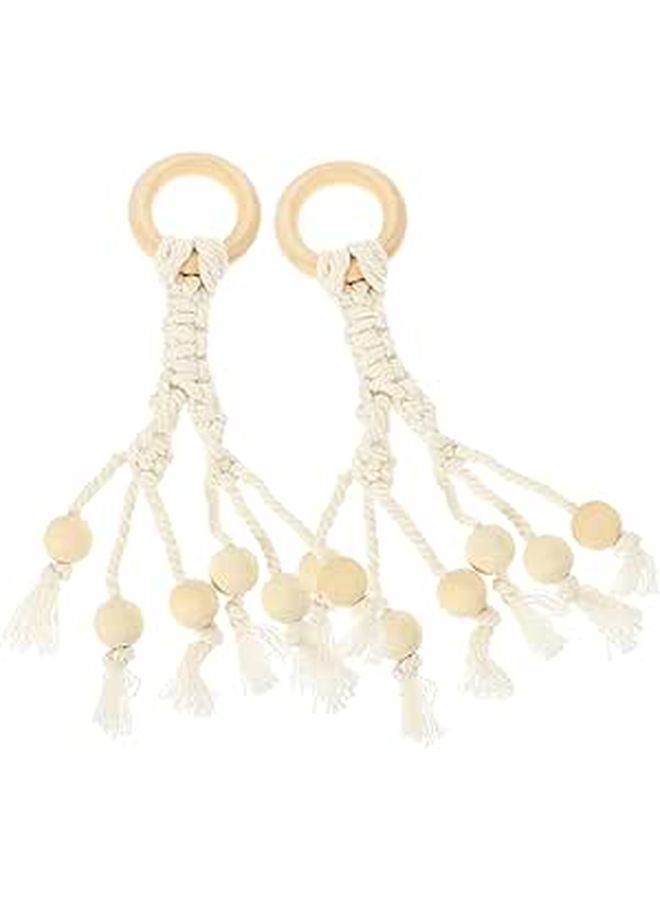 Cream White Bohemian Cotton Rope Banana Hanger Set with Wooden Beads - Image 1