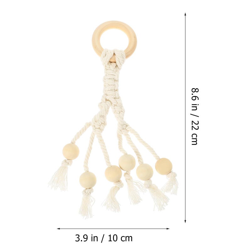 Cream White Bohemian Cotton Rope Banana Hanger Set with Wooden Beads - Image 3