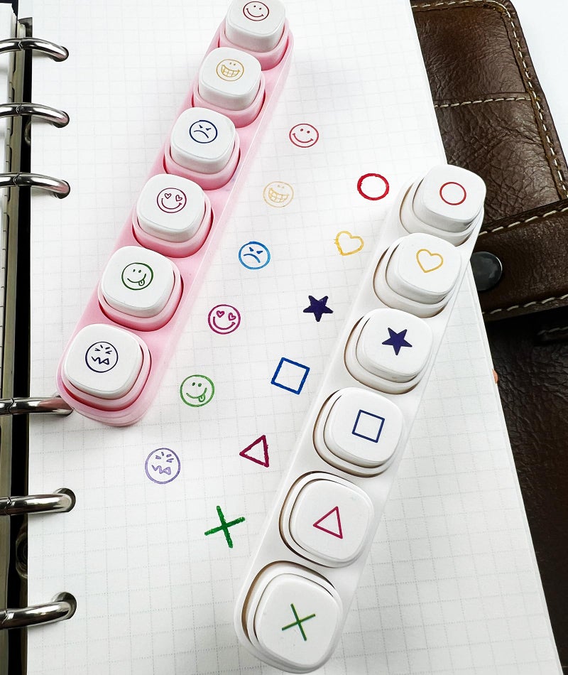 ZMLSED 6-in-1 Pre Self-Inking Planner Stamp Set - Portable Emoticon Bujo Weather Themes Stamps with Storage Case for Bullet Journal, Scrapbooking, Travel, Daily Planning -100mm x 15mm (Quick-Dry Ink, 2pcs) - Image 4