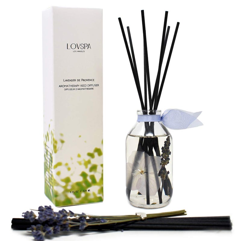 LOVSPA Reed Diffuser Set, Lavender De Provence Scented Oil Diffuser with Sticks, Home Fragrance Accessories for Bathroom Shelf Decor, Aroma Diffusers for Home or Office Desk, USA Made - Image 1