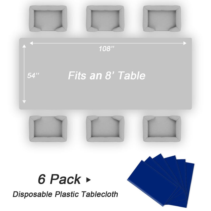 QIKSION 6 Pack Royal Blue Plastic Tablecloth Disposable Table Covers Dark Blue Table Cloths for Parties Picnic Birthday Baby Shower Wedding  Fits 6 to 8 Foot Rectangle Tables (54 ? 108 Inch) - Image 5