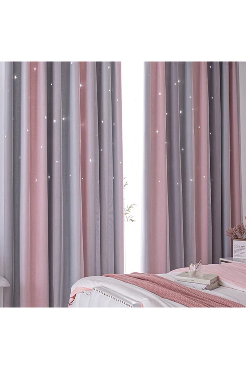 Grommet Top 100x200cm grey pink Blackout Kids Curtains for Bedroom Thermal Insulated Silver Twinkle