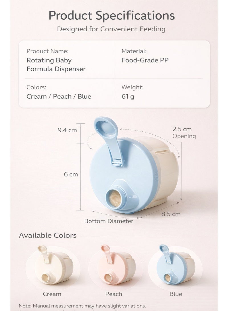MOMELU Baby Formula Powder Dispenser – 4 Compartment Storage Container, Rotatable Lid with Funnel, Transparent, Portable, 61g, PP Material, Travel-Friendly - Image 5