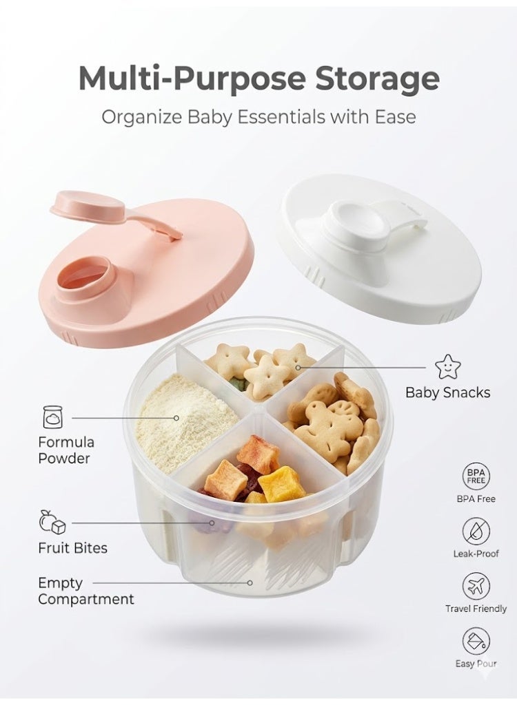 MOMELU Baby Formula Powder Dispenser – 4 Compartment Storage Container, Rotatable Lid with Funnel, Transparent, Portable, 61g, PP Material, Travel-Friendly - Image 4