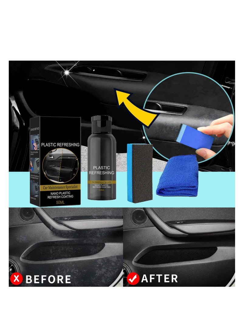 Excefore Plastic Refreshing, 2Pcs Plastic Revitalizing Coating Agent, Nano Plastic Refreshing Coating, for Car Automotive Interior Cleaning Agent New Car Restorer Cream Quick Restorer (50ml) - Image 2