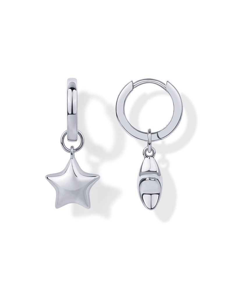 PAVOI Rhodium Plated Star Dangle Huggie Earrings for Women | Charm Earring Pair - Image 1