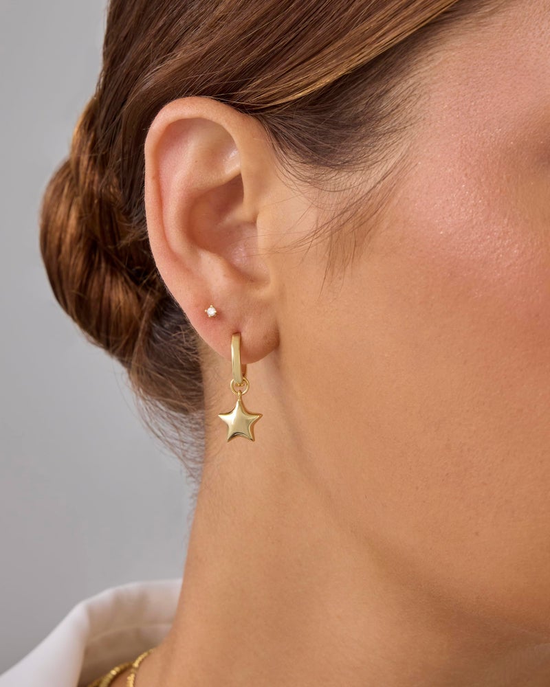 PAVOI Rhodium Plated Star Dangle Huggie Earrings for Women | Charm Earring Pair - Image 2