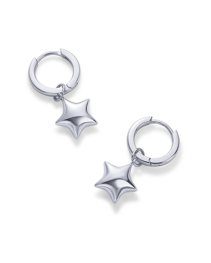 PAVOI Rhodium Plated Star Dangle Huggie Earrings for Women | Charm Earring Pair - Image 3