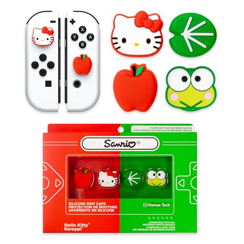 Hamee Hello Kitty and Friends Thumb Grips Compatible with Nintendo Switch OLED/Switch Lite, Character Analog Soft Anti-Slip Silicone Joystick Grip Cover Caps – Hello Kitty and Keroppi - Image 1