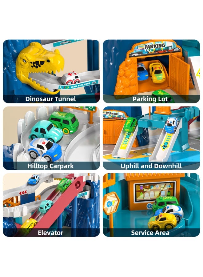 Dinosaur Climbing Hills Race Track Playset, 10 Mini Race Colorful Vehicles Small Cars, Car Ramp Toy  Kids Car Ramp Track, Preschool Gifts for 3 4 5 6 7 8 Year Old Boys Girls - Image 4