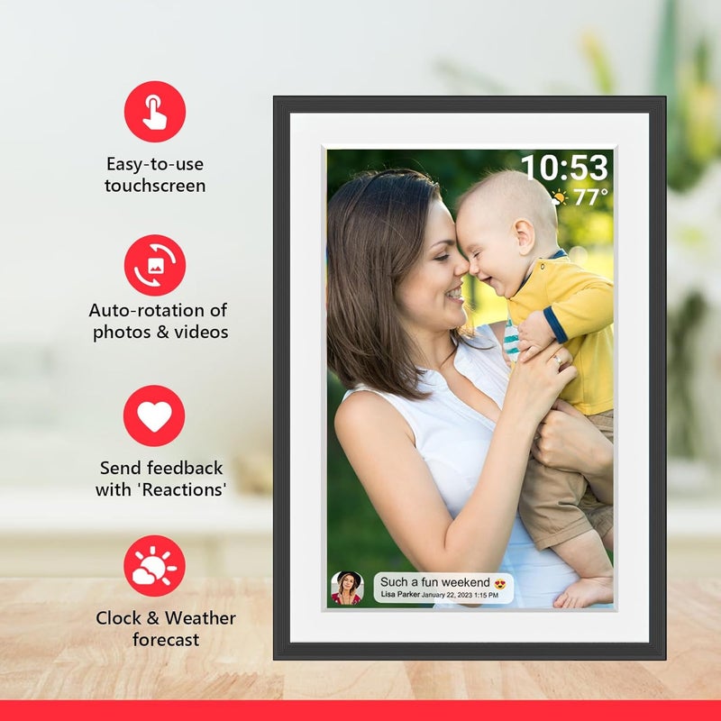 إطار صور رقمي أكيمارت 32 جيجابايت 10.1 بوصة شاشة لمس IPS LCD بدقة 1280x800، إطار صور ذكي واي فاي، تدوير تلقائي للصورة العمودية والأفقية، مشاركة اللحظات فورًا عبر تطبيق Frameo من أي مكان - Image 5