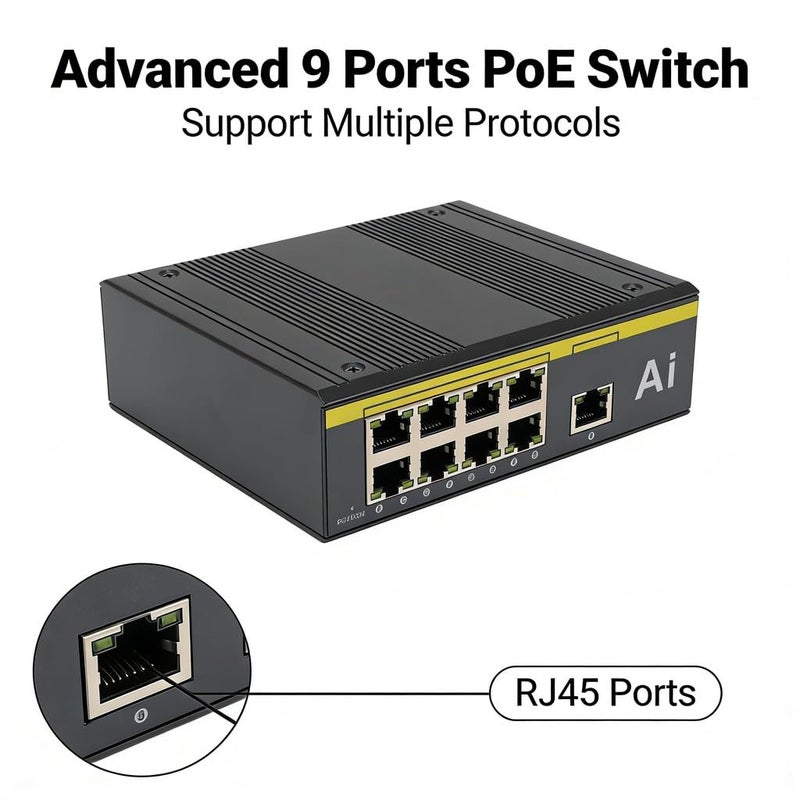 Industrial 9 Port PoE Switch 8 Ports 10 100Mbps Metal Housing IP40 Protection - Image 3