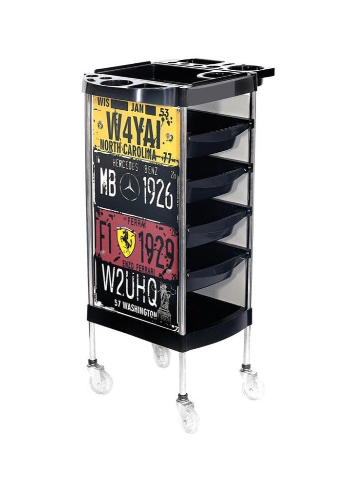 LA PERLA TECH  Salon Style Beauty Furniture Hair Styling Storage Station Tray Holder Black with Drawers and 4 Rolling Wheels for Stylist Hairdresser Salon Trolley Cart - Image 1